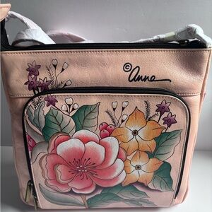NWT Anna by Anuschka Handpainted Medium Organizer Crossbody In Vintage Garden
